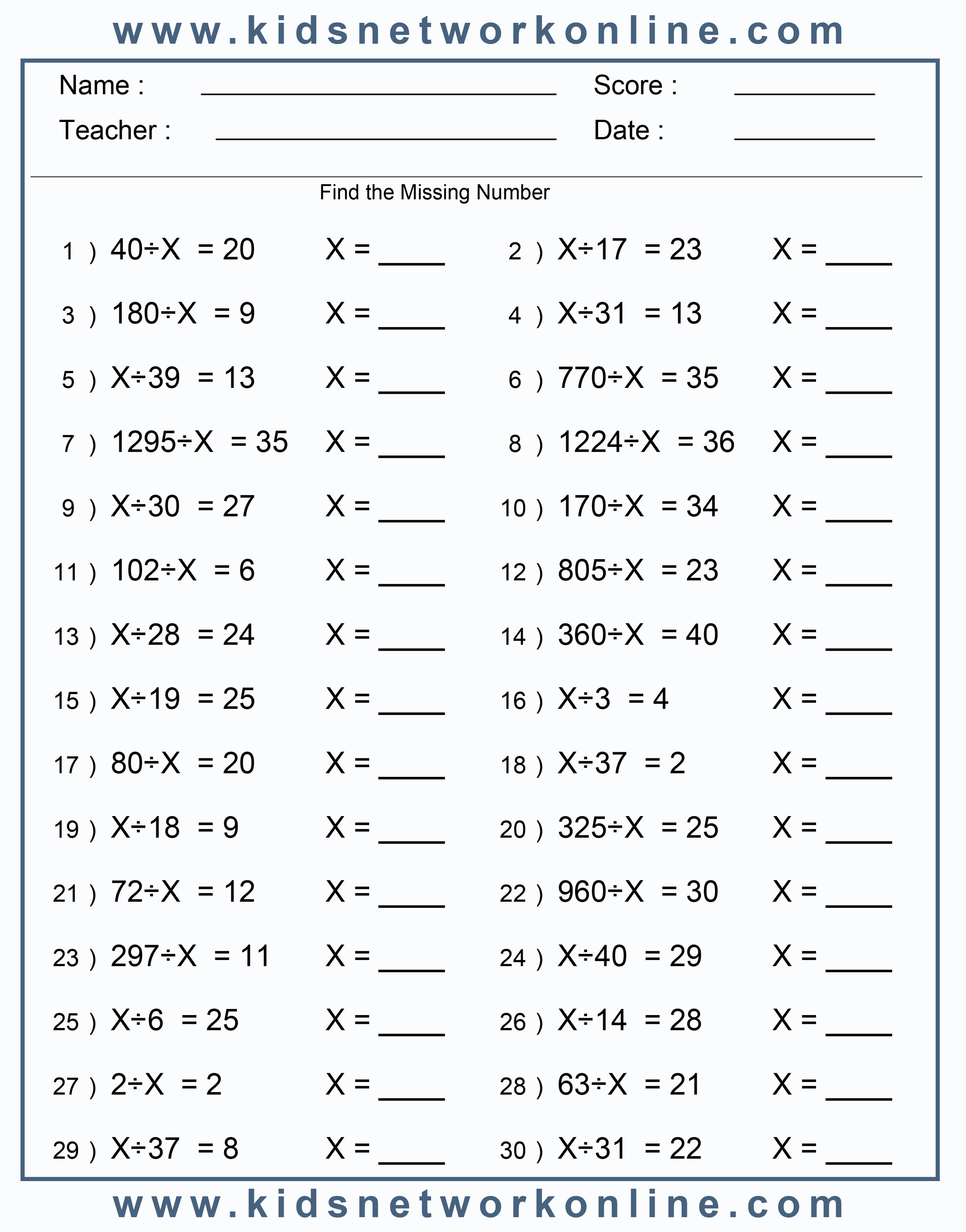 Division-find the missing number